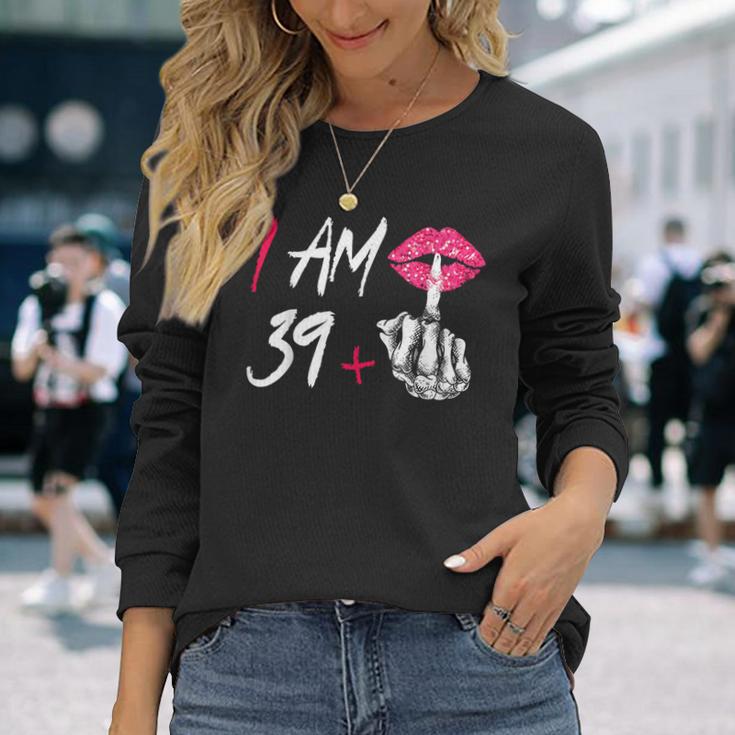 I Am 39 Plus 1 Middle Finger Skull 40Th Birthday Langarmshirts Geschenke für Sie