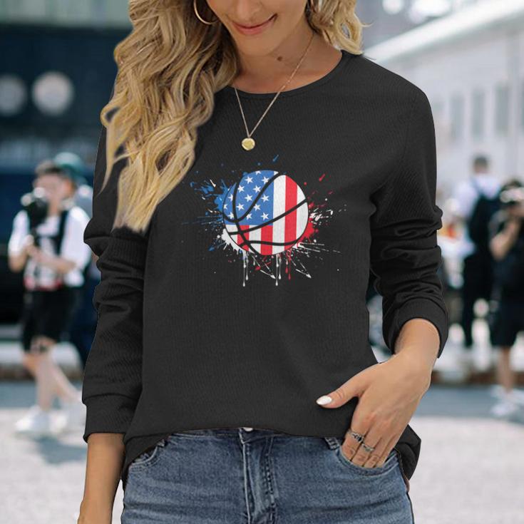 American Flag Baller Dunking Usa Flag Basketball Langarmshirts Geschenke für Sie