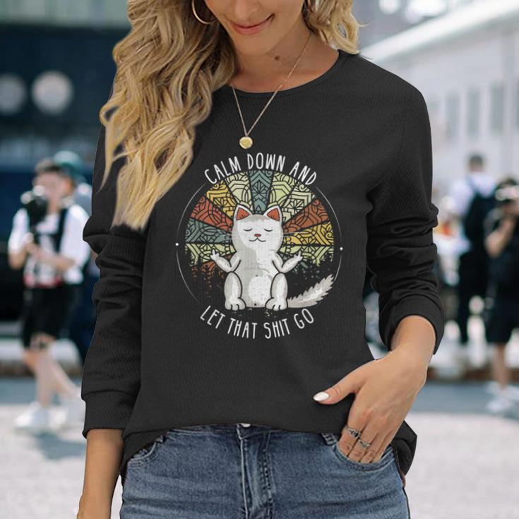 Cat Middle Finger Retro Slogan Langarmshirts Geschenke für Sie