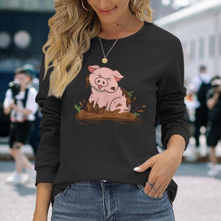 Cute Pig Farm Farming Pig Langarmshirts Geschenke für Sie