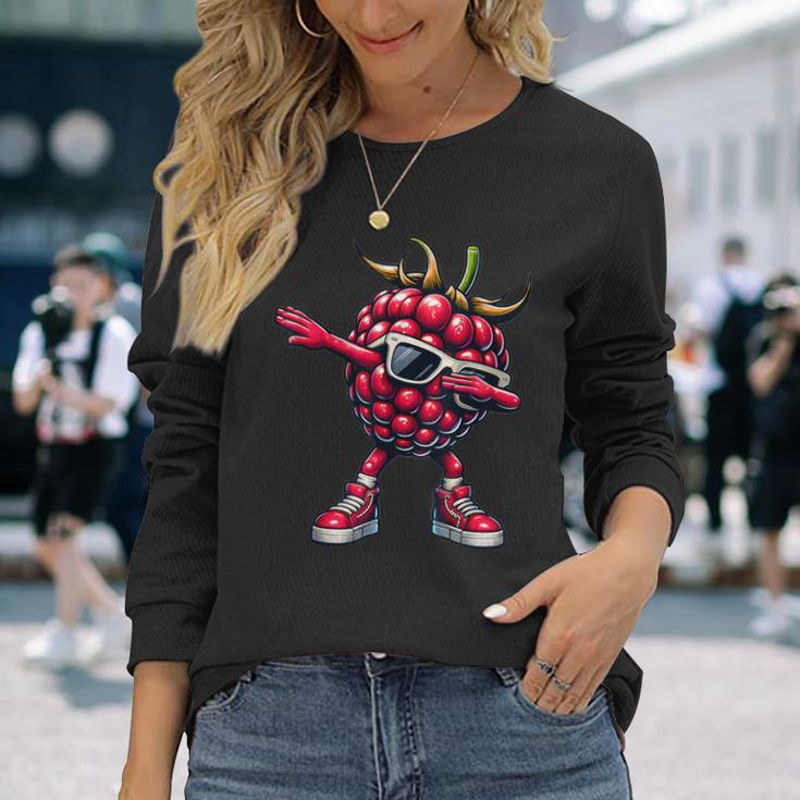 Dabbing Raspberry Pink Raspberry Fruit Langarmshirts Geschenke für Sie