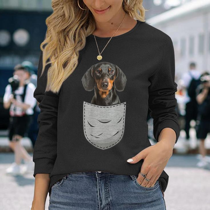 Dachshund Teckel Dachshund Chest Pocket Dog Owner Langarmshirts Geschenke für Sie