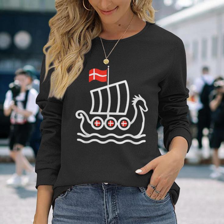 Denmark Flag Dragon Boat Dragon Headiking Ship Langarmshirts Geschenke für Sie