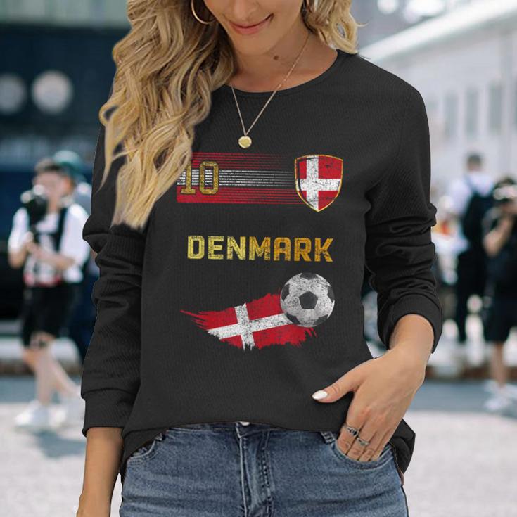 Denmark Football Pride Danish Flag Football Retro Jersey Langarmshirts Geschenke für Sie