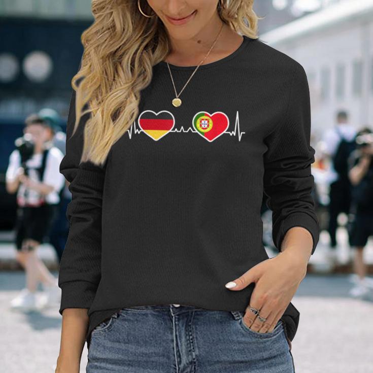 Deutschland Portugal Herz Liebe Herzlinie Langarmshirts Geschenke für Sie