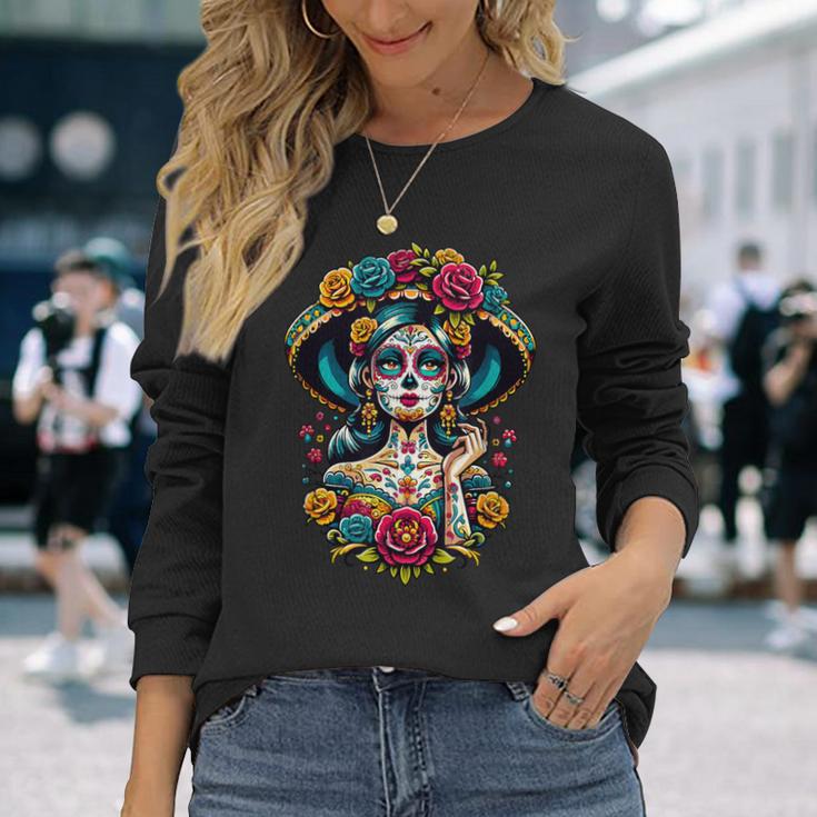 Dia De Los Muertos Sugar Mexican Inspired By La Catrina Langarmshirts Geschenke für Sie