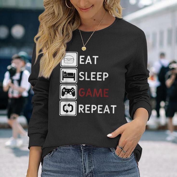 Eat Sleep Game Repeat Essen Schlafen Gamecken Wiederholen Langarmshirts Geschenke für Sie