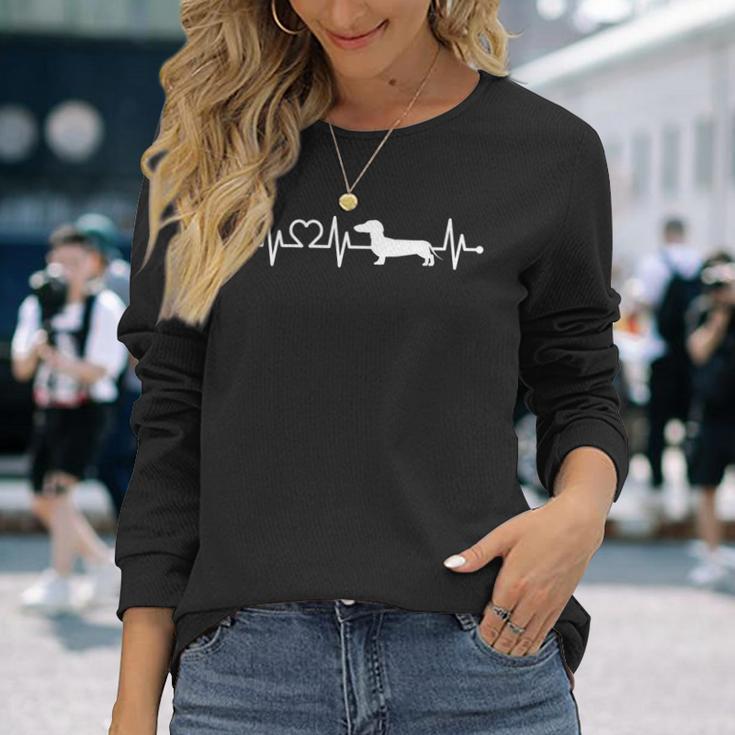 Ekg Heartbeat Dachshund Dachshund Teckel For Dog Owners Langarmshirts Geschenke für Sie