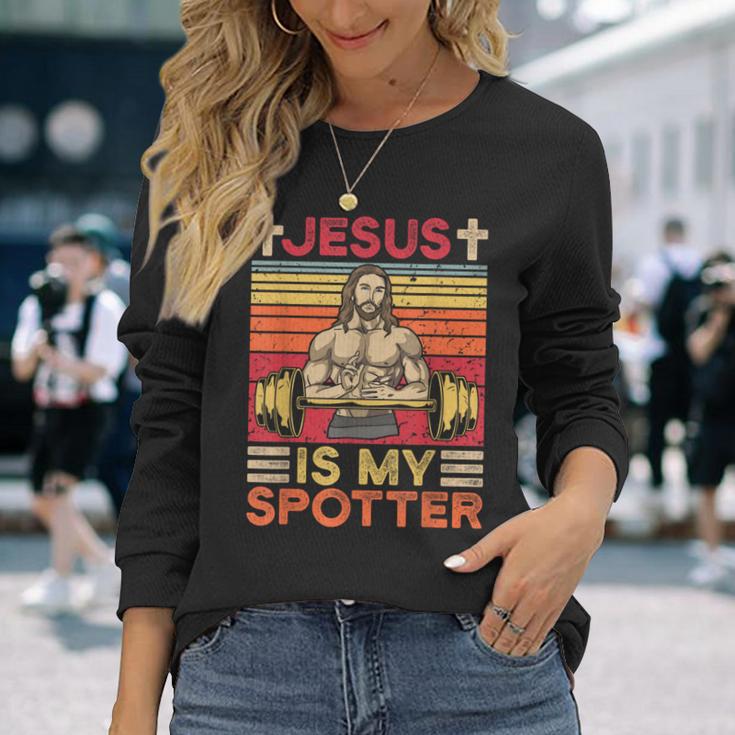 Fitness Jesus Is My Spotterintage Langarmshirts Geschenke für Sie