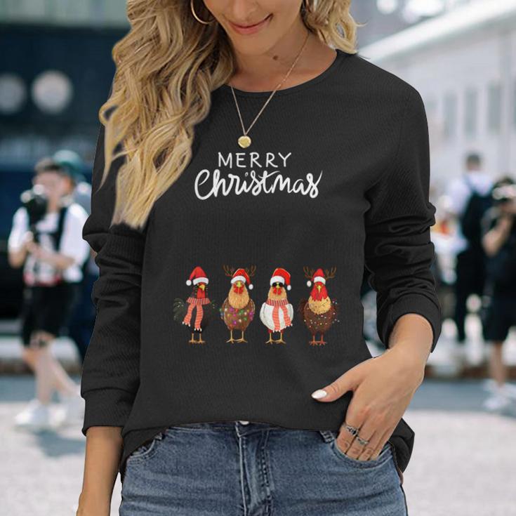 Frohe Weihnachten Hühner Mit Weihnachtsmützen Süßer Hühnerliebhaber Langarmshirts Geschenke für Sie