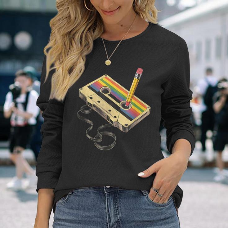 Nerd Retro Cassette Pencil Computer Old School Langarmshirts Geschenke für Sie