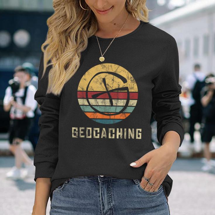 Geocaching Geocacher Geocache Gps Outfitintage Retro Langarmshirts Geschenke für Sie