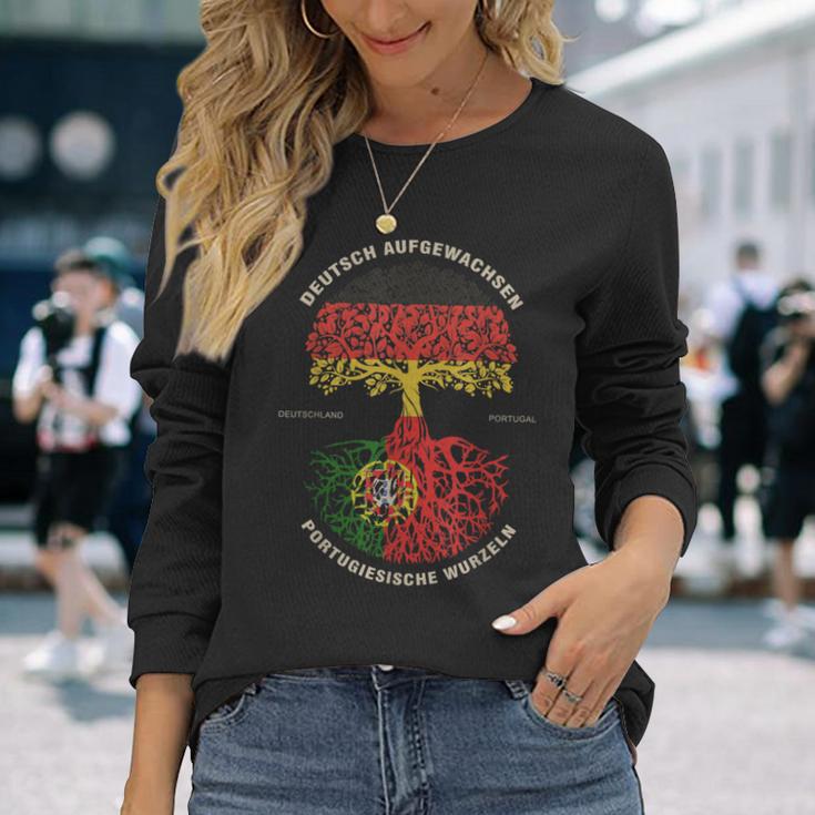 German Grown Portuguese Roots Portugal Flag Langarmshirts Geschenke für Sie