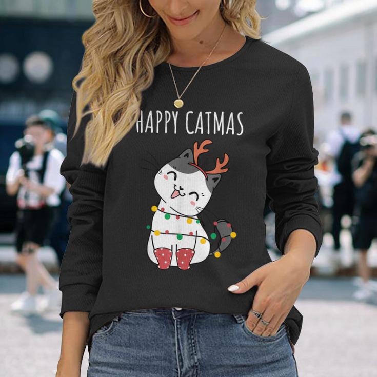 Happy Catmas Lustiges Weihnachts Katze Christmas Tree Langarmshirts Geschenke für Sie