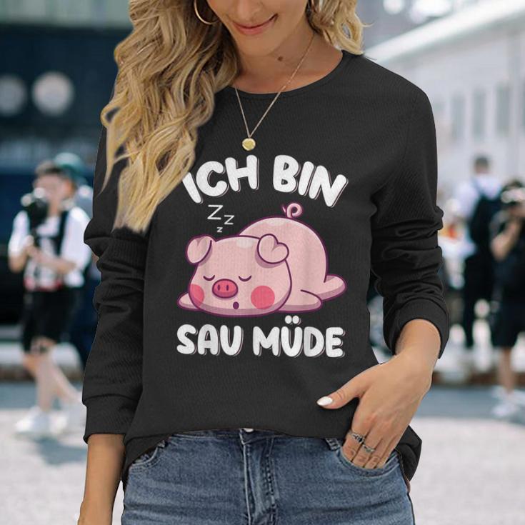 Ich Bin Sau Müde Schwin Sleep Langarmshirts Geschenke für Sie