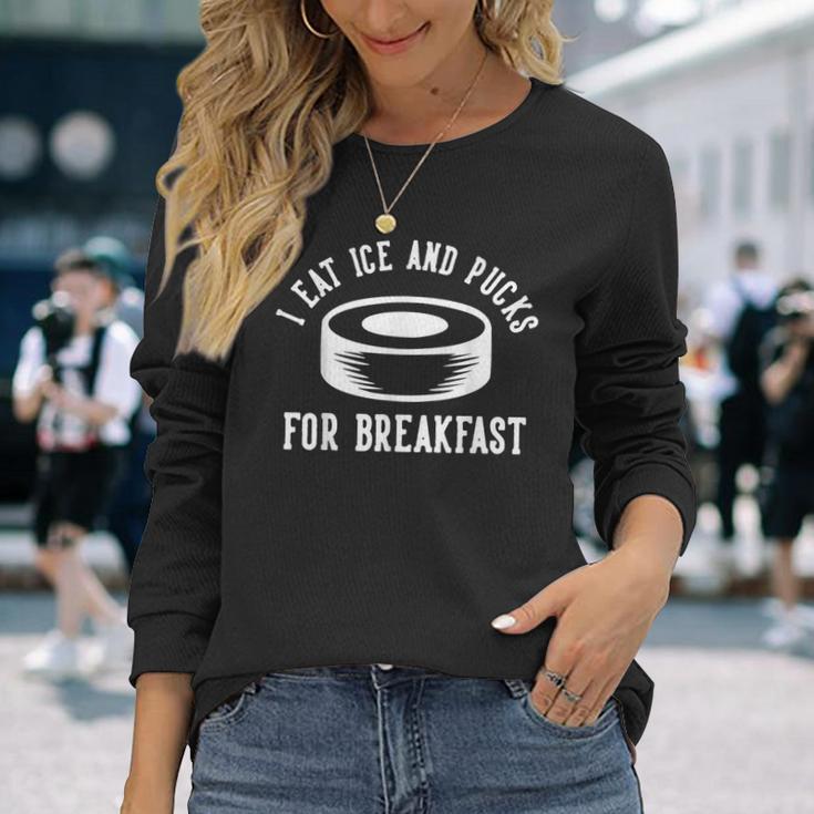 Ich Esse Eis Und Pucks Zum Breakfast Langarmshirts Geschenke für Sie