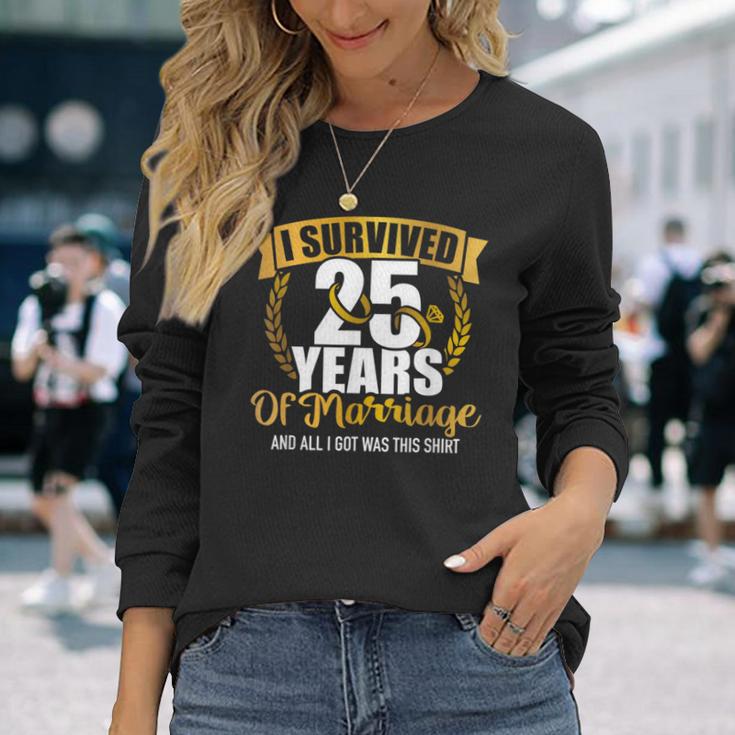 Ich Überlebte 25 Jahre Marriage Zum 25Th Wedding Anniversary Langarmshirts Geschenke für Sie