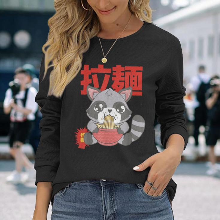 Kawaii Ramen Racoon Otaku Anime Manga Langarmshirts Geschenke für Sie