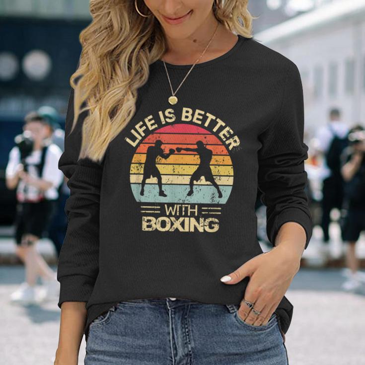 Kickboxing Life Is Better With Boxing Boxer Retro Langarmshirts Geschenke für Sie