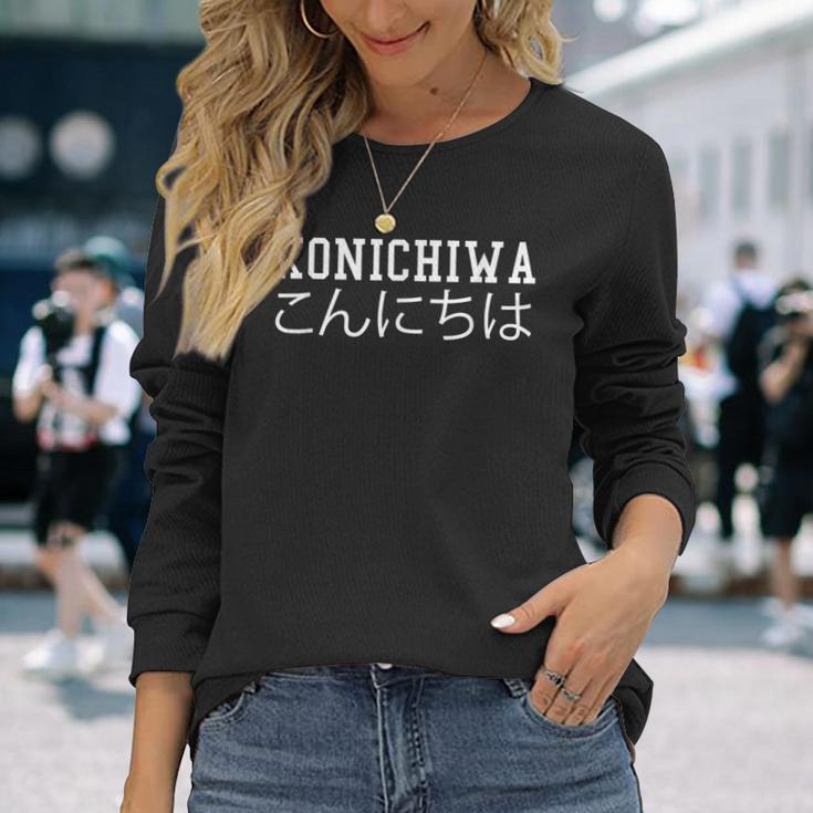 Konichiwa Guten Tag Japanese Greetings Langarmshirts Geschenke für Sie