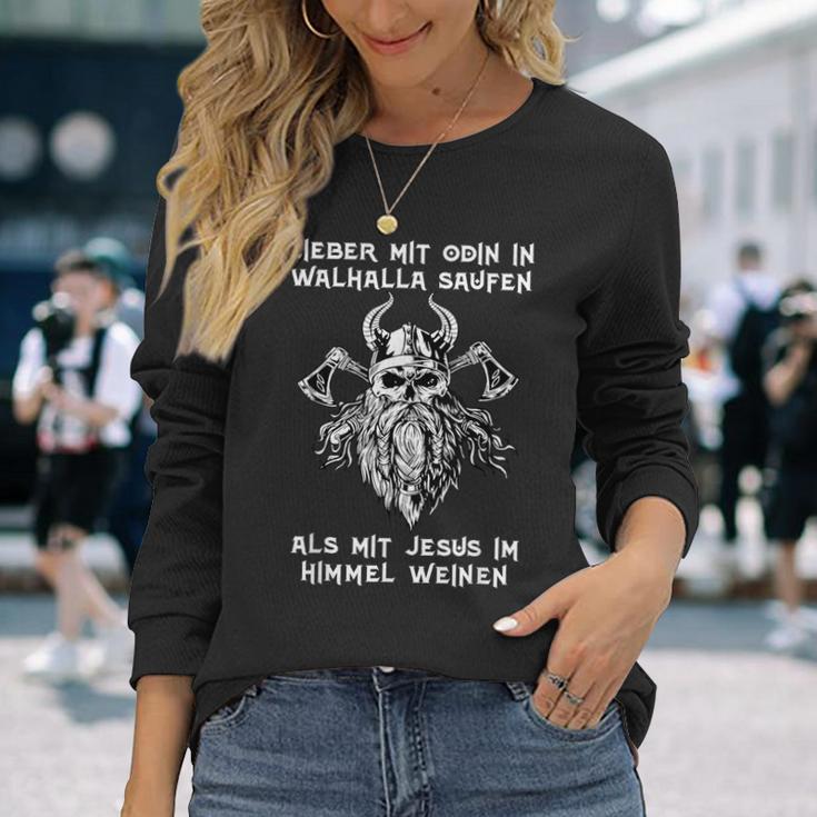 Lieber Mit Odin In Walhalla Saufen Nordmann's Drinking Slogan Langarmshirts Geschenke für Sie