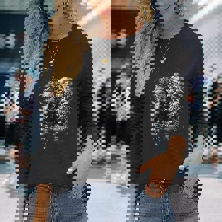 Lobo Con Indios Nativos Americanos Camiseta de manga larga Regaloses