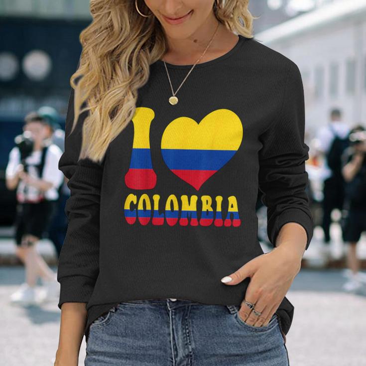 I Love Colombia I Love Bogotá Colombia Bandera Corazón Gráfico Camiseta de manga larga Regalos para ella