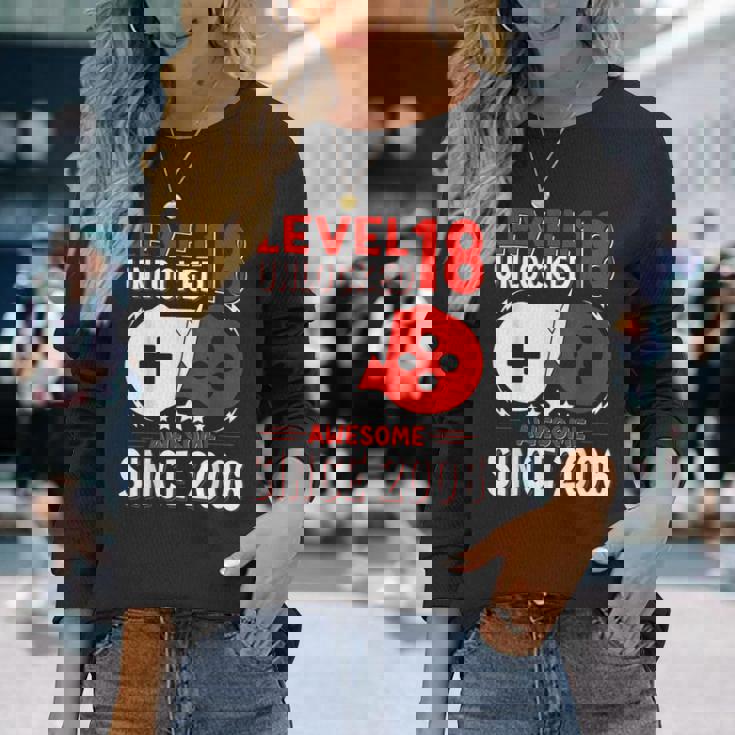 Nivel 18 Desbloqueado 18 Años Cumpleaños Gamer 18 Años Camiseta de manga larga Regalos para ella