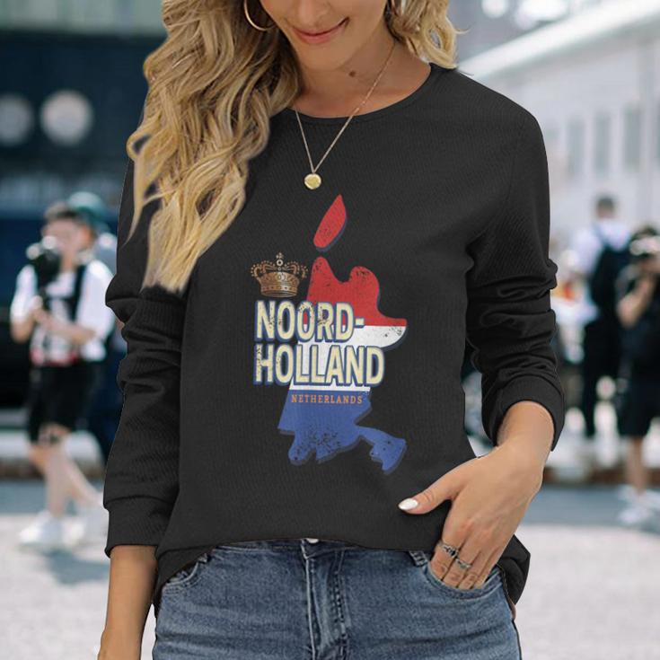 Nordholland Niederlande Retro Landkarte Hollandintage Langarmshirts Geschenke für Sie