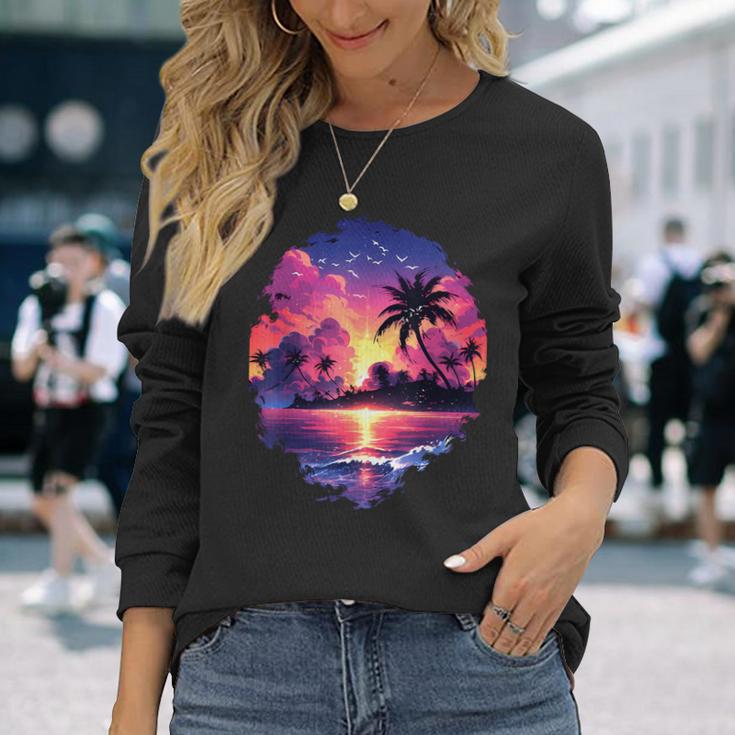 Ozean Sonnenuntergang Tropische Palmen Strand Und Ozean Langarmshirts Geschenke für Sie