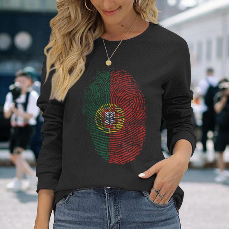 Portugal Flag Fingerprint Langarmshirts Geschenke für Sie