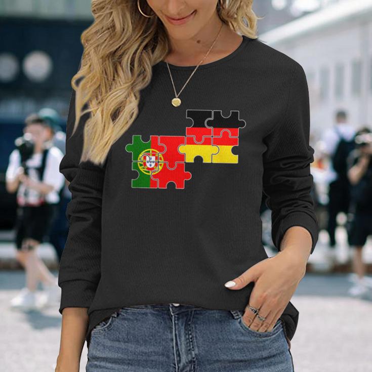 Portugal Germany Flag German Portuguese Langarmshirts Geschenke für Sie