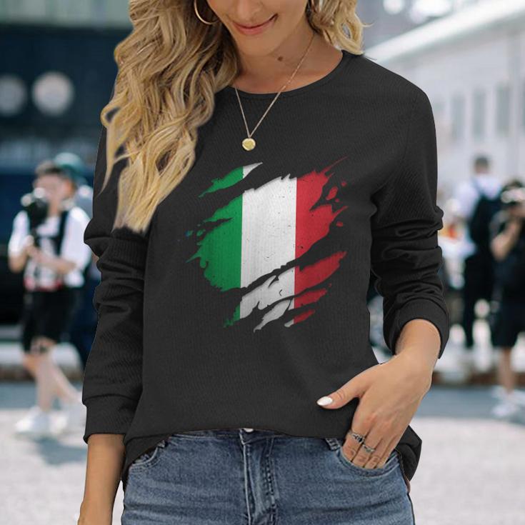 Proud Italian Italia Ripped Italian Flag Langarmshirts Geschenke für Sie