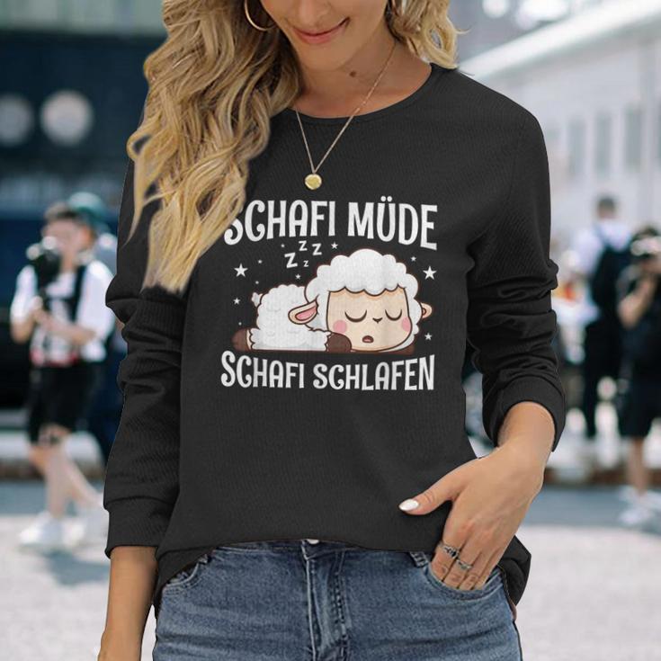 Schafi Müde Schafi Schlafen Schaf Pyjamas Schlaf Saying Langarmshirts Geschenke für Sie