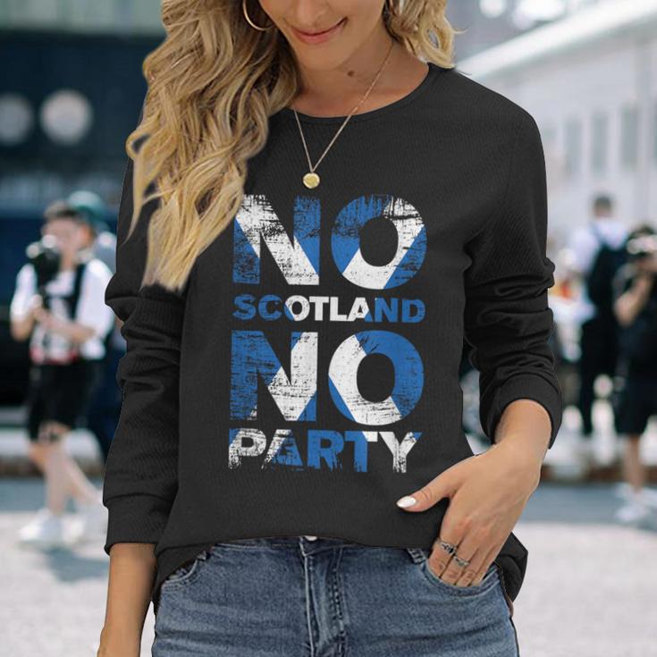 Scottish Banner Fan Scotland Flag Retro No Scotland No Party Langarmshirts Geschenke für Sie