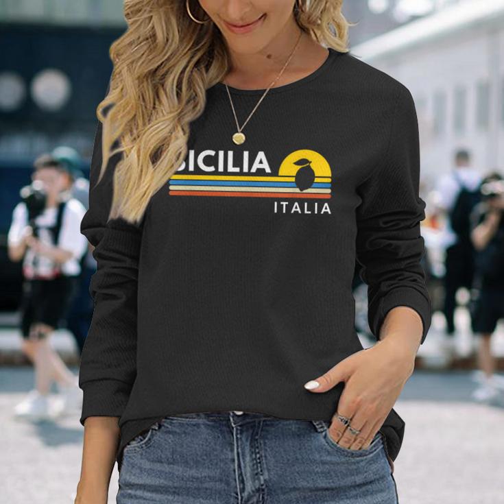 Sicilia Italia Italy Lemon Souvenirsintage Retro Langarmshirts Geschenke für Sie