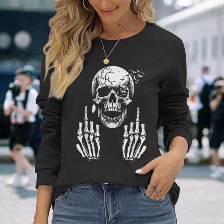 Skull Skeleton Middle Finger Adult Humour F You Langarmshirts Geschenke für Sie