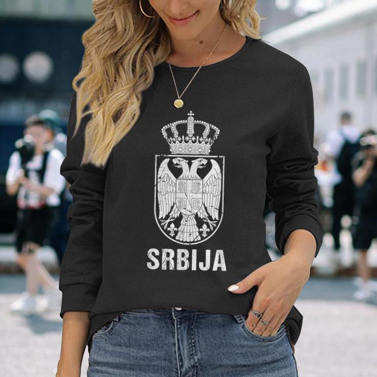 Srbija Serbia Flag Serbian Double Eagle Langarmshirts Geschenke für Sie