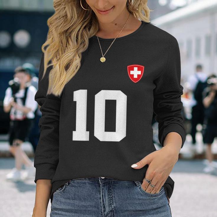 Switzerland 10 Sport Enthusiast Swiss Flag Suisse Fan Jersey Langarmshirts Geschenke für Sie