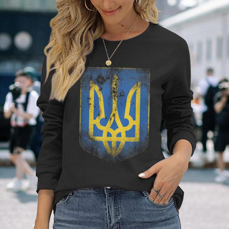 Ukraine Flag Crest Flag Logo Ukraine Langarmshirts Geschenke für Sie