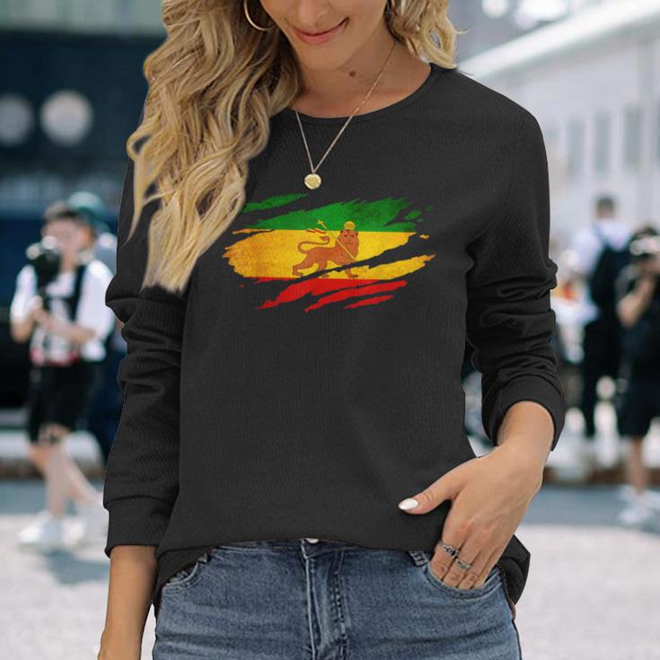 Vintage Ancient Ethiopia Flag Lion Judah Rasta Reggae Langarmshirts Geschenke für Sie