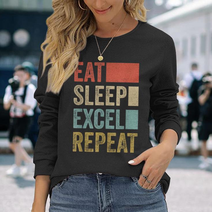 Vintage Retro Eat Sleep Excel Repeat Excel Langarmshirts Geschenke für Sie