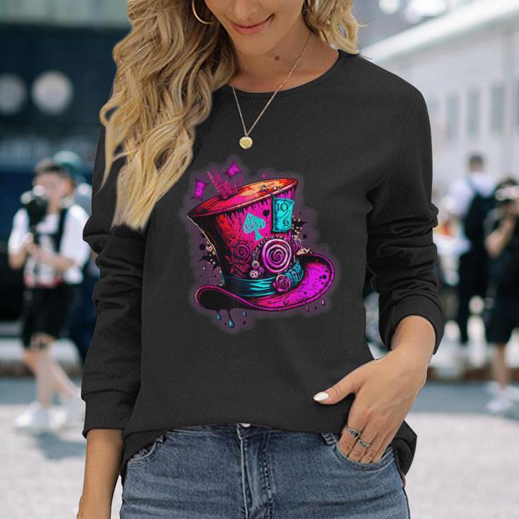 We're All Mad Here Pink Steampunk Alice In Wonderland Hat Langarmshirts Geschenke für Sie