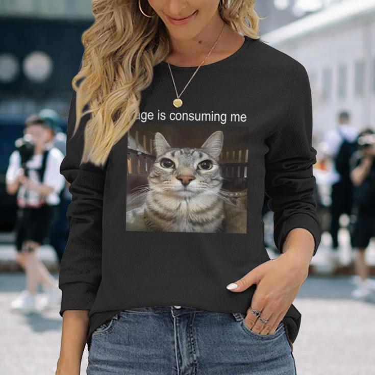 Wuterzehrt Mich Dummes Starrendes Katzen-Meme Langarmshirts Geschenke für Sie