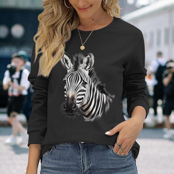 Zebra Portrait Drawing Wildlife Animal Print Nature Motif Langarmshirts Geschenke für Sie