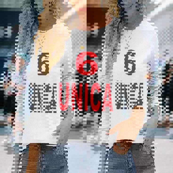 6 Unica Maglia Bianca Scritta Rossa Maglietta a maniche lunghe Regalos para ella