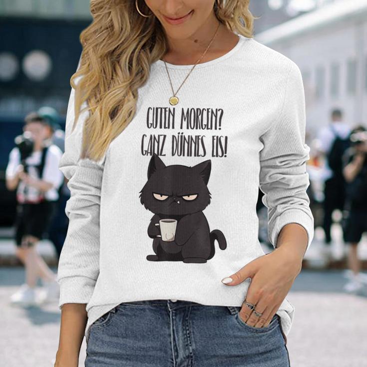 Guten Morgen Ganz Dünnes Eis Kawaii Cat Morgenmuffel Gray Langarmshirts Geschenke für Sie