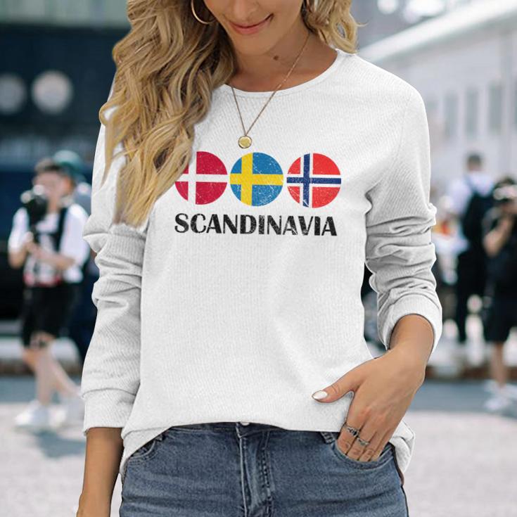 Norway Sweden Denmark Flags Scandinavian Flags Scandinavia Langarmshirts Geschenke für Sie