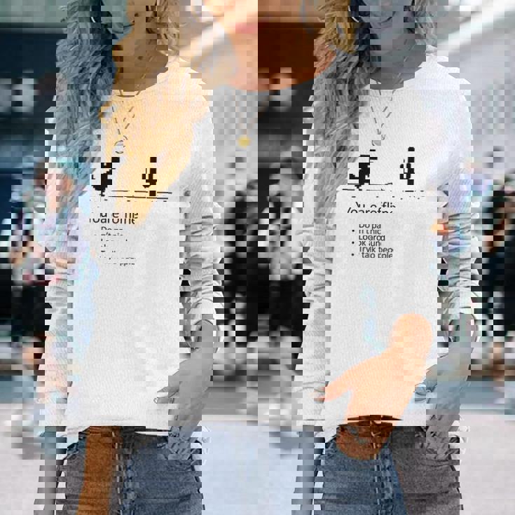 You Are Offline Low Resolution Pixel Dinosaur Screen Maglietta a maniche lunghe Regalos para ella