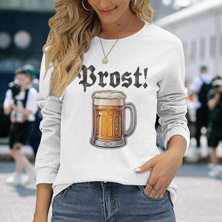 Prost Oktoberfest Bierfest Munich Lederhosen Gray Langarmshirts Geschenke für Sie